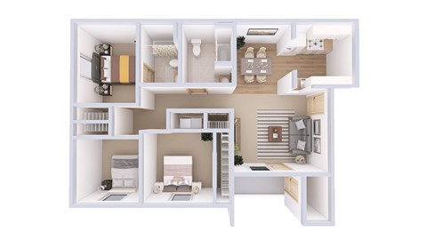Floor plan for 3 beds, 2 baths, 1088 sqft